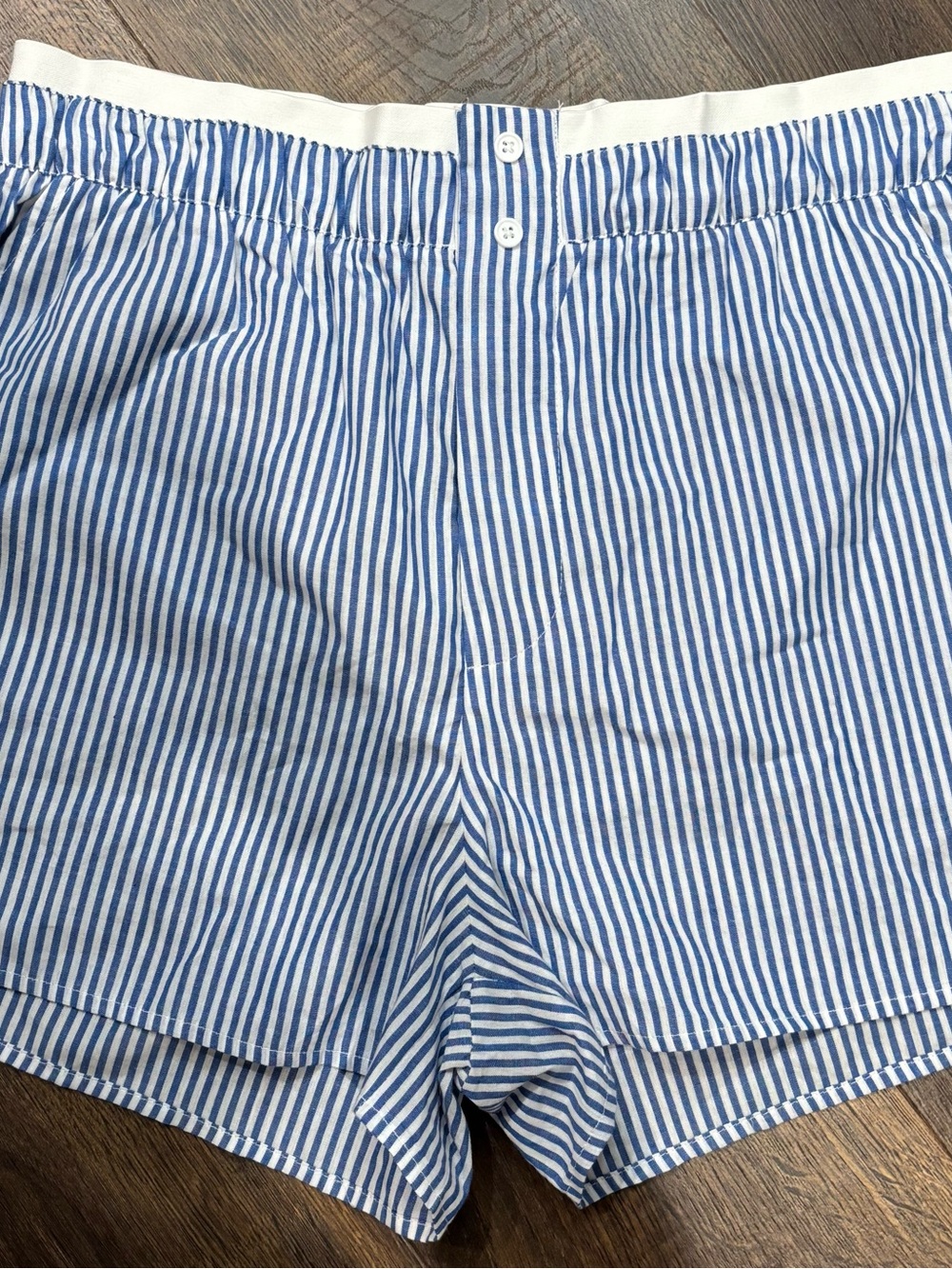 Blue & White Striped Athletic Shorts for Women